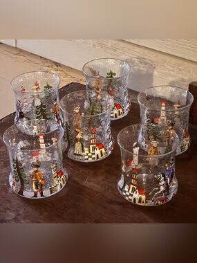 Vintage Hand-Painted Bavarian Alpine Folk Art Crackle Glass Tumblers – Set of 6